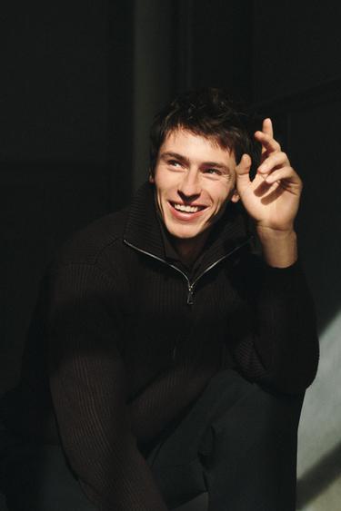 PURL KNIT QUARTER-ZIP JUMPER - Chocolate by Zara