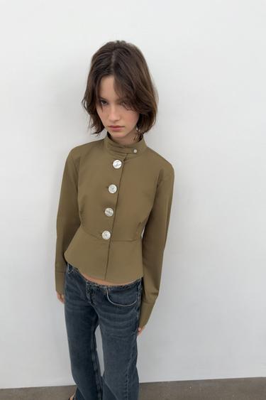 CHEMISE EN POPELINE À BOUTONS - Kaki foncé de Zara - Image 2