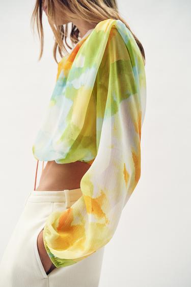 PRINTED CROPPED BLOUSE - TYEAMARILLO by Zara - Image 3