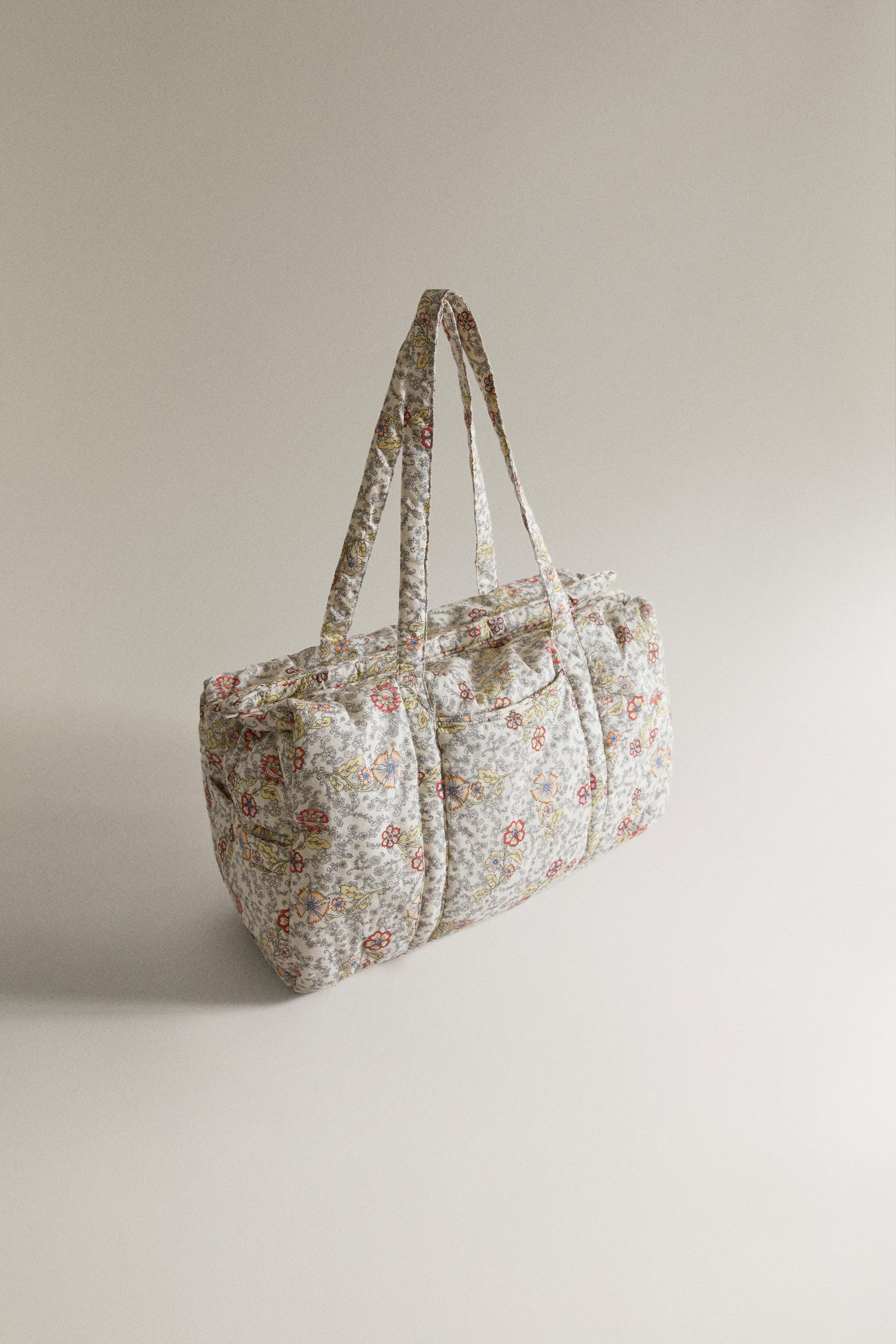 FLORAL COTTON DIAPER BAG — Light beige (alternate view)