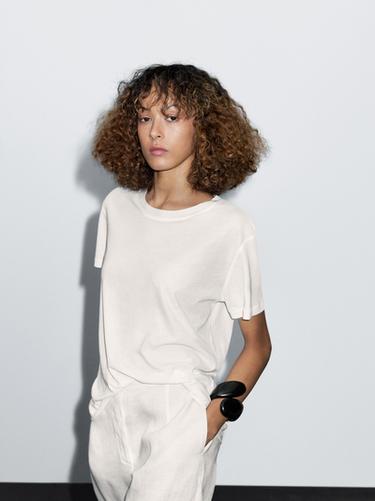 Camiseta manga corta 100% algodón - Blanco de Zara