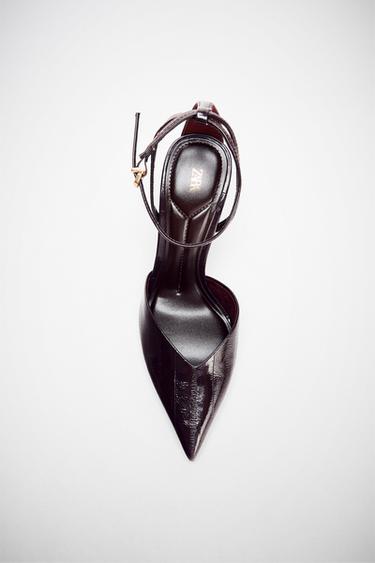 Zara STRAPPY PATENT FINISH SLINGBACK SHOES - Burgundy Red