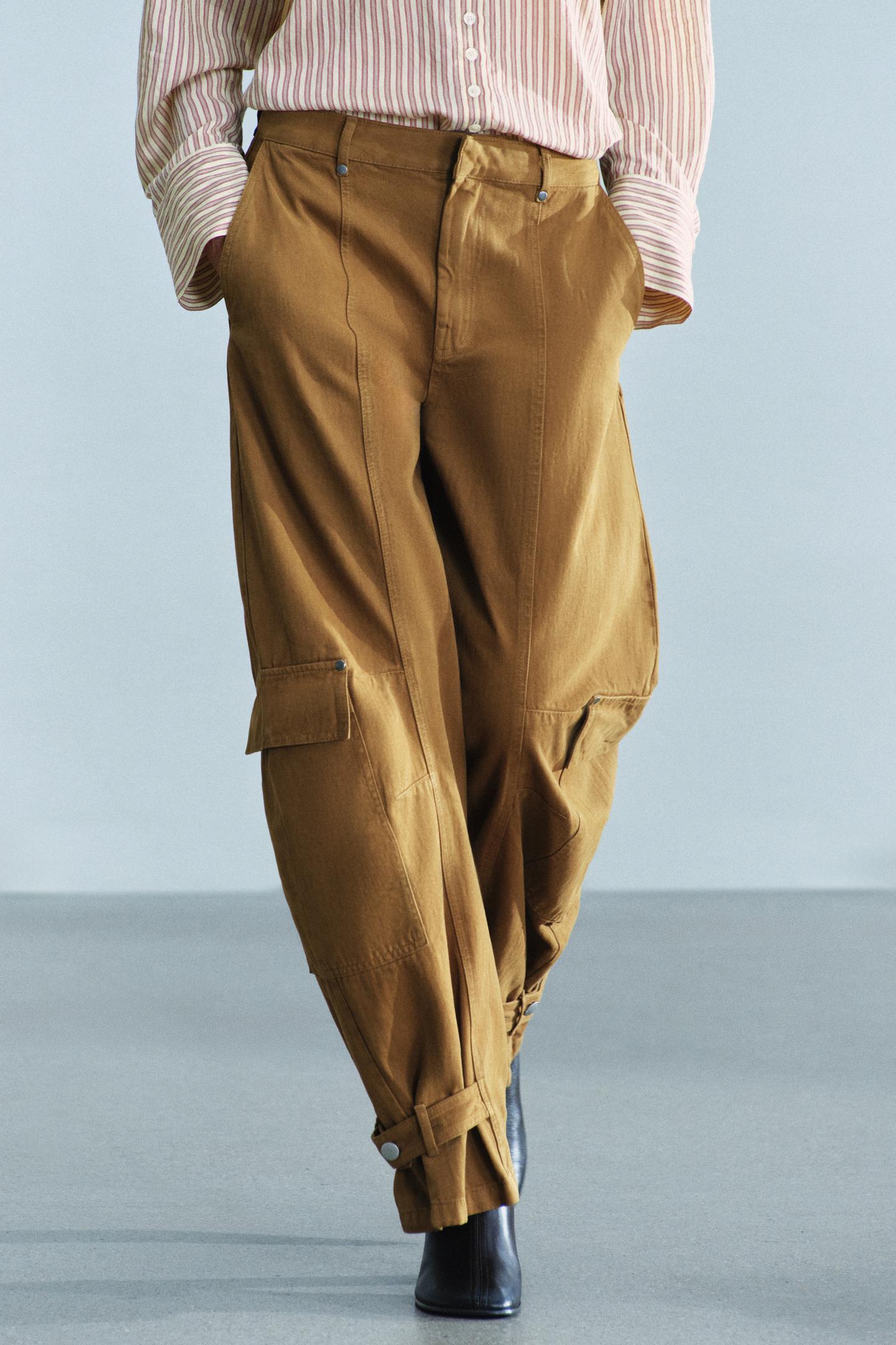 Женские брюки Zara ZW Collection Barrel Cargo, цвет: Карамельный — фото 3