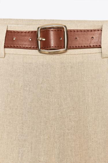 BELTED LINEN BLEND LONG BERMUDA SHORTS - Light beige by Zara - Image 6