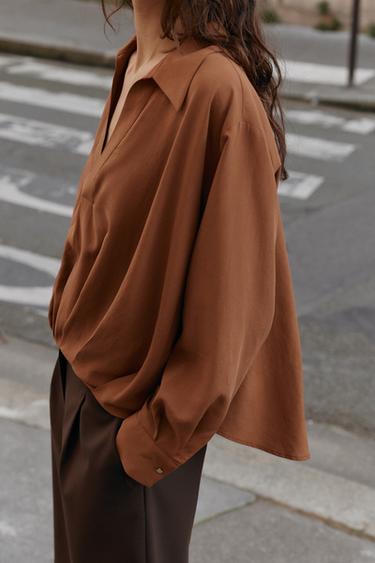 CHEMISE BAS BOUFFANT - Tabac de Zara - Image 3