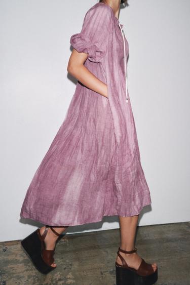 ZW COLLECTION LINEN TIE-DYE TUNIC DRESS - Mauve by Zara - Image 3