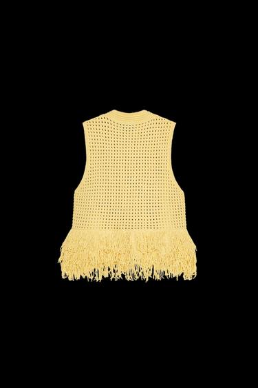 TOP PUNTO CUADRILLÉ FLECOS - Amarillo de Zara