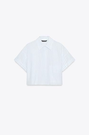 POPLIN CROP SHIRT - Blue/White by Zara