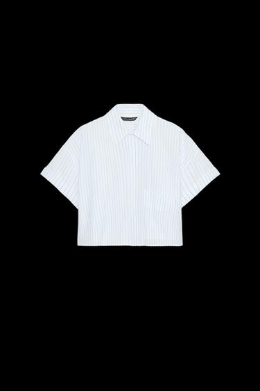 CAMISA CROP POPELÍN - Azul / Blanco de Zara