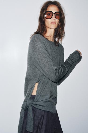 Zara WOOL KNIT KNOT SWEATER - Gray