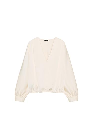 SATIN WRAP BLOUSE - Ecru by Zara