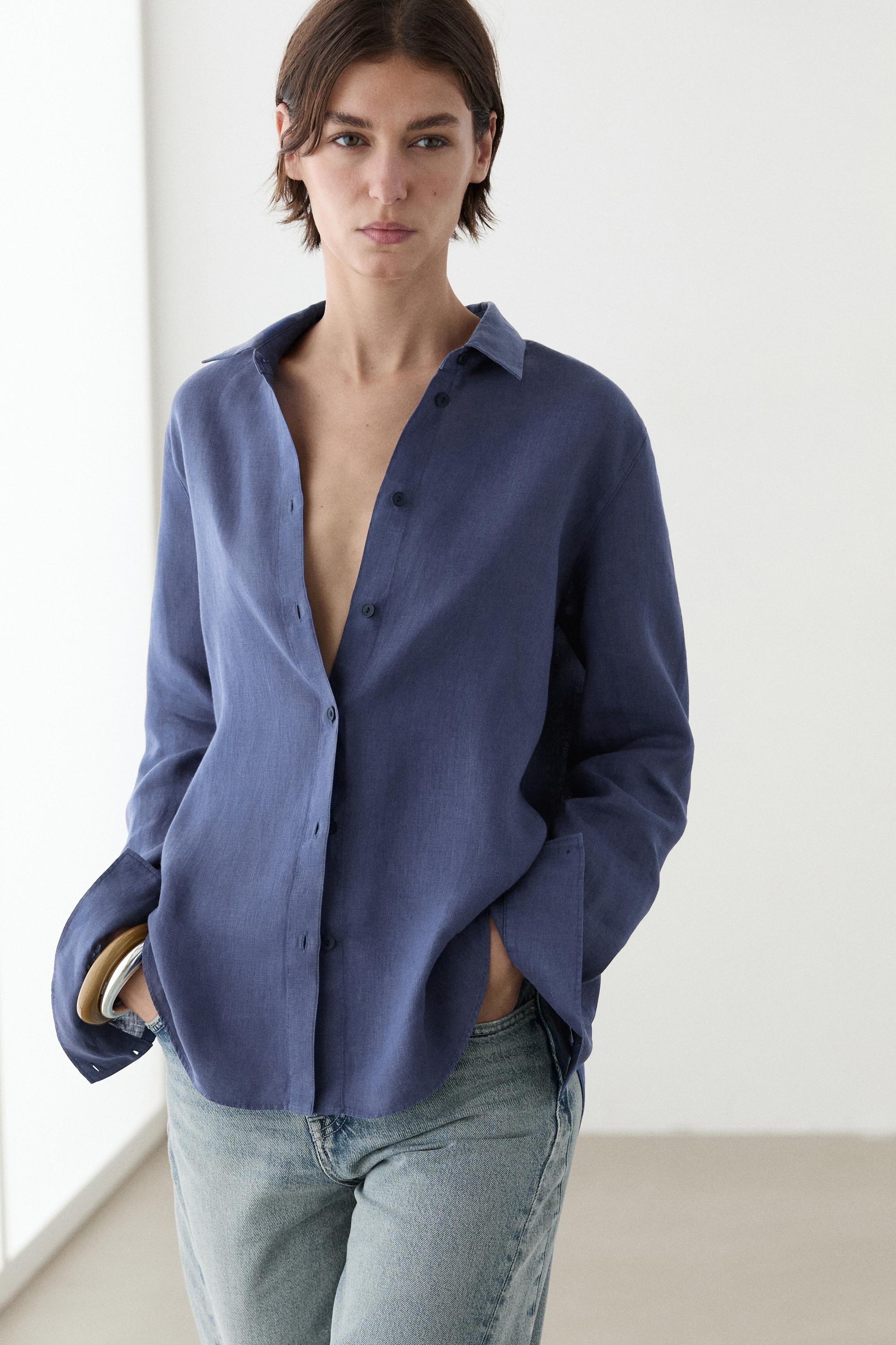 Flowing 100% linen shirt — Bluish