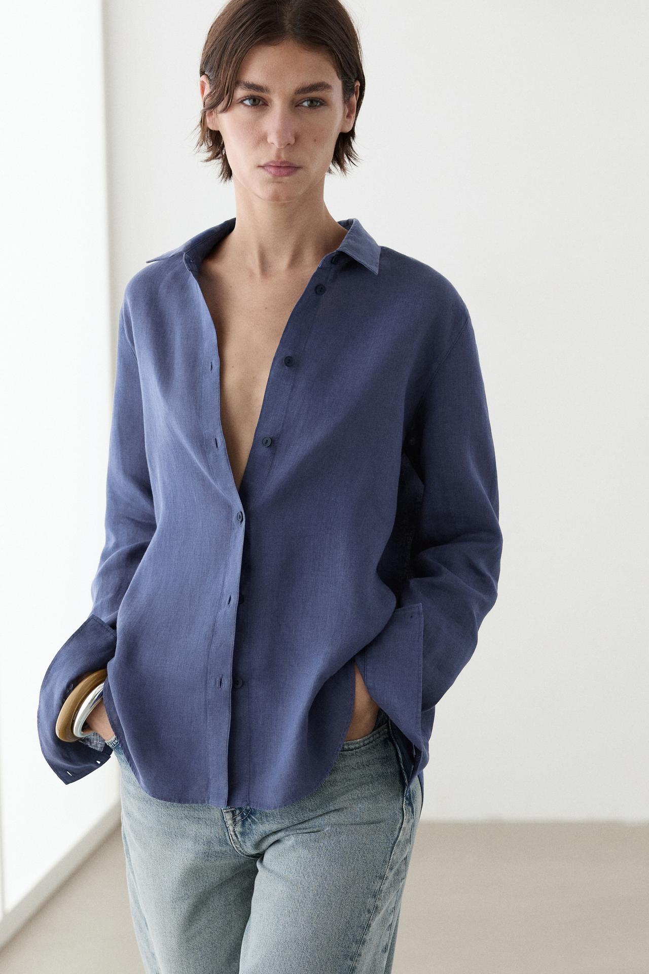 Flowing 100% linen shirt — Bluish