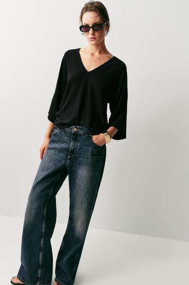 FLUID V-NECK KNIT JUMPER - Black by Zara