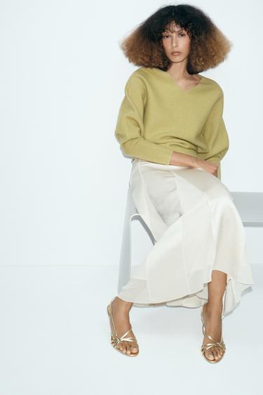 ZW COLLECTION COMBINED BOX PLEAT MIDI SKIRT - Ecru by Zara