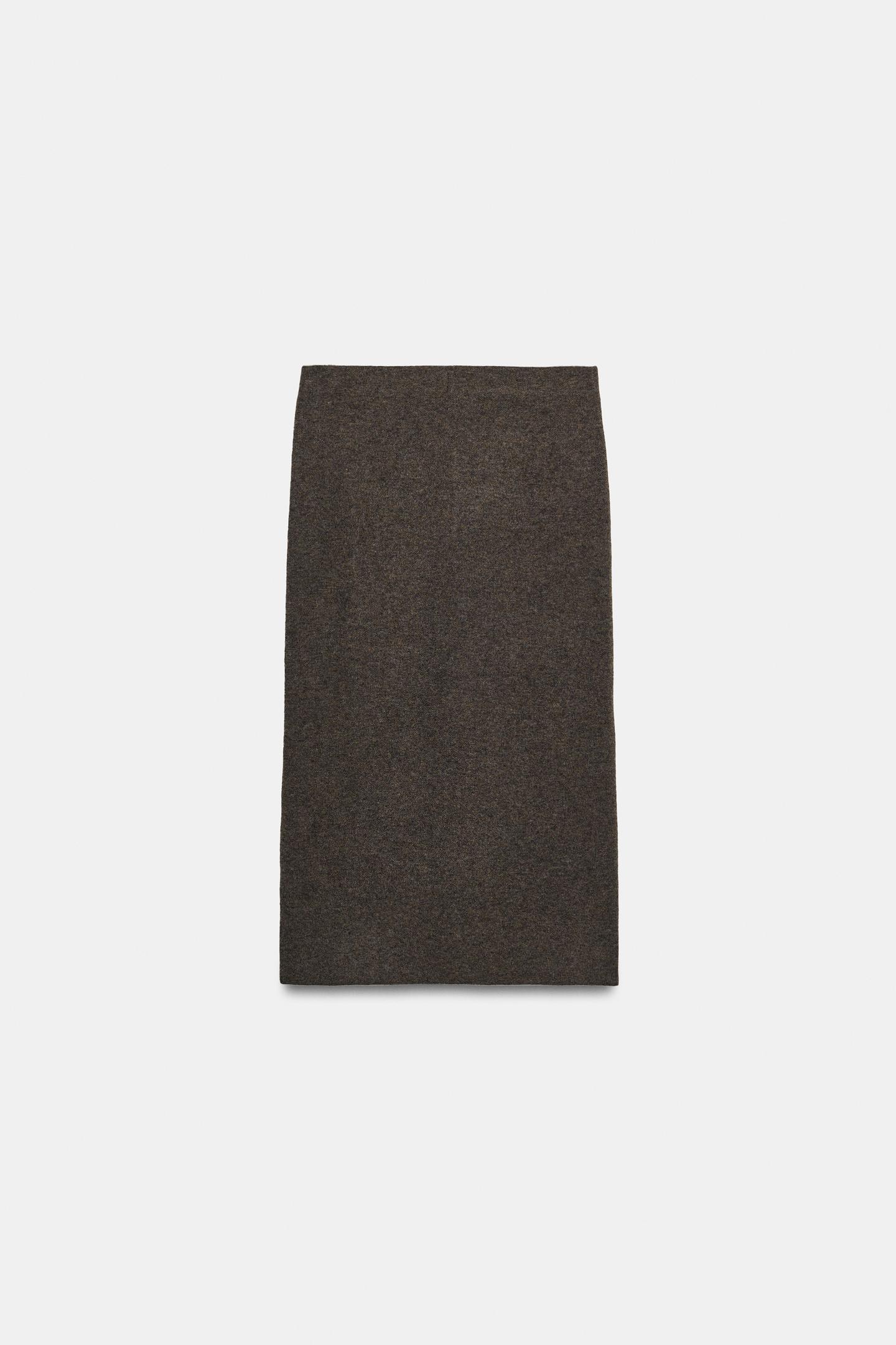 Женская юбка Zara Knit MIDI, цвет: Коричневый / Серо-коричневый — фото 6