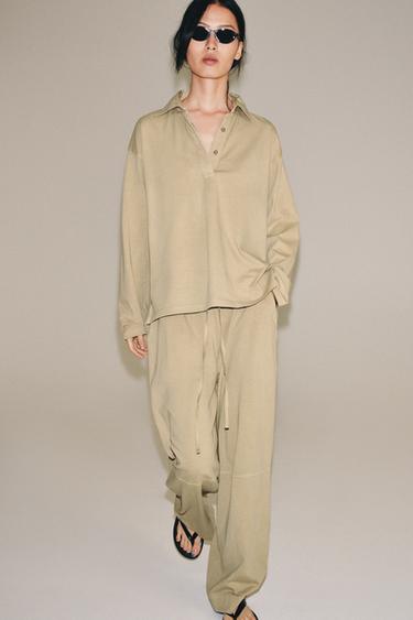 OVERSIZE COTTON POLO SHIRT - camel by Zara