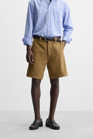 TEXTURED REGULAR FIT BERMUDA SHORTS - Brown by Zara - Image 1