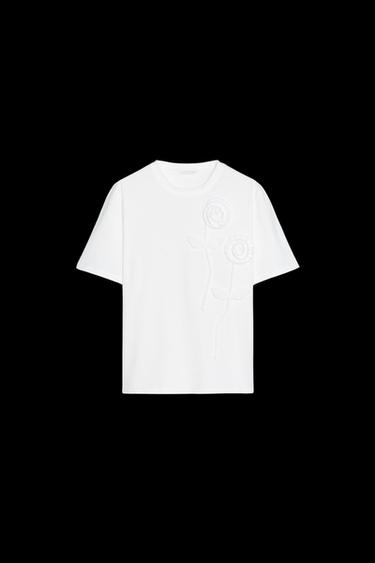FLORAL VOLUME T-SHIRT - White by Zara - Image 0