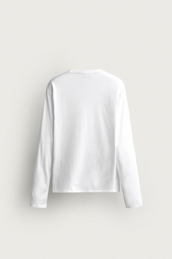 T-SHIRT DÉCONTRACTÉ À MANCHES LONGUES - Blanc de Zara - Image 7