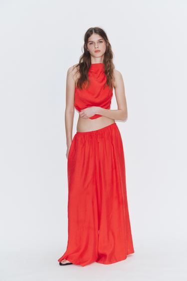 DRAWSTRING PALAZZO TROUSERS - Red / Coral by Zara