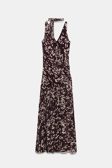 LONG DOTTED TULLE DRESS - Brown / Ecru by Zara