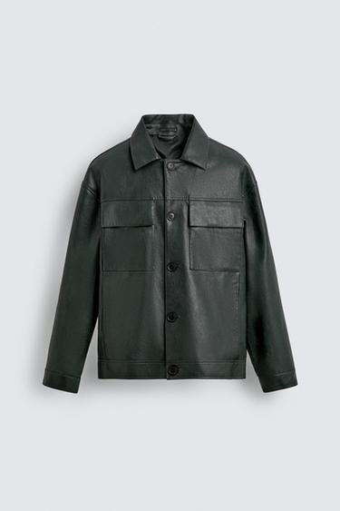 FAUX LEATHER JACKET - Duck green by Zara