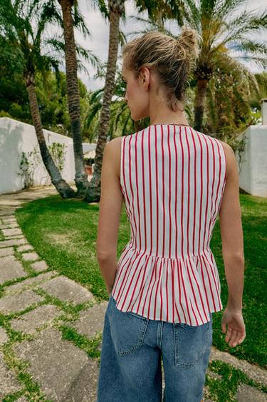 TOP À RAYURES ET BRANDENBOURGS - Blanc / Rouge de Zara - Image 4