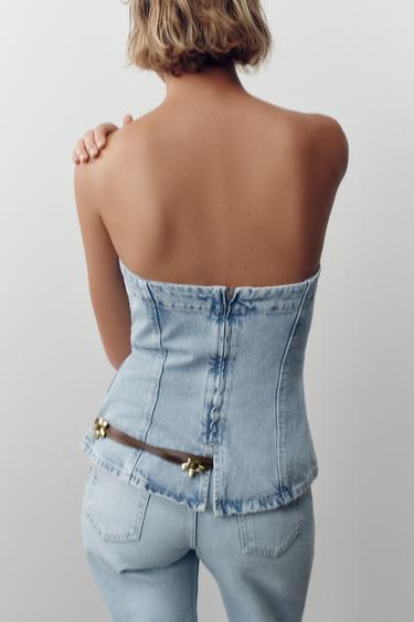 TOP Z1975 EN JEAN BUSTIER - Bleu clair de Zara - Image 4