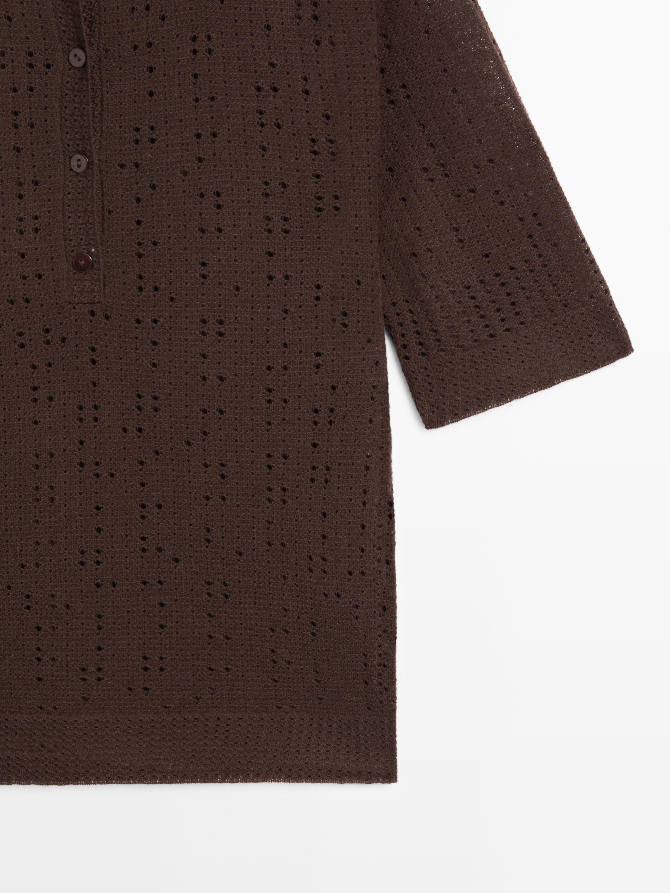 Short sleeve wool blend knit polo shirt