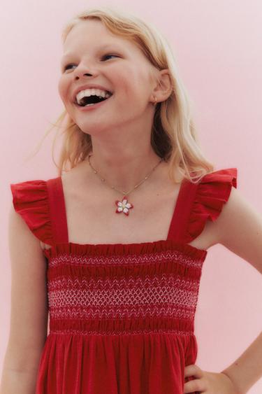 Zara SMOCKED DRESS - Red