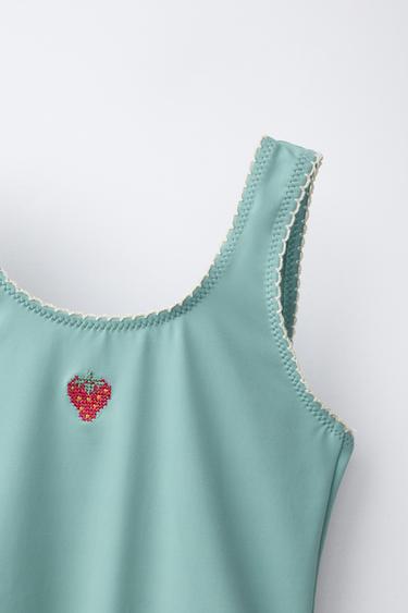 6-14 YEARS / EMBROIDERED STRAWBERRY SWIMSUIT - Green / Blue by Zara - Image 2