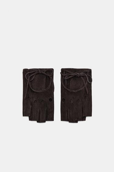 MITAINES EN DAIM 100 % - Marron de Zara