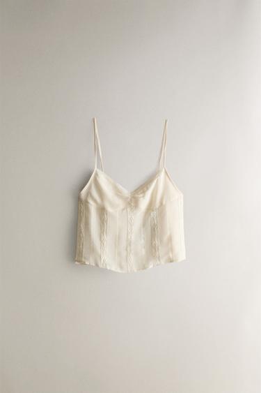 LACE COTTON TOP - Ecru by Zara