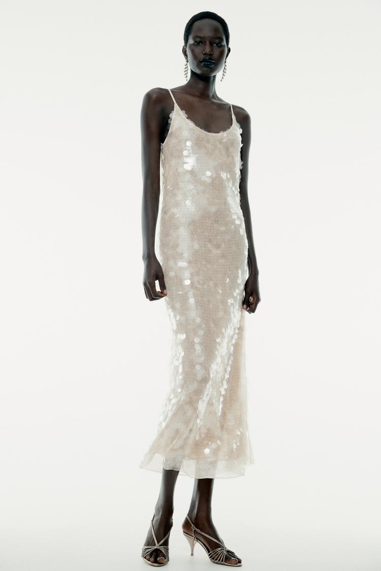 zara sequin dress australia ZARA WOMAN NWT FW21 SILVER SEQUIN DRESS SIZE: S-L REF: 2712/356