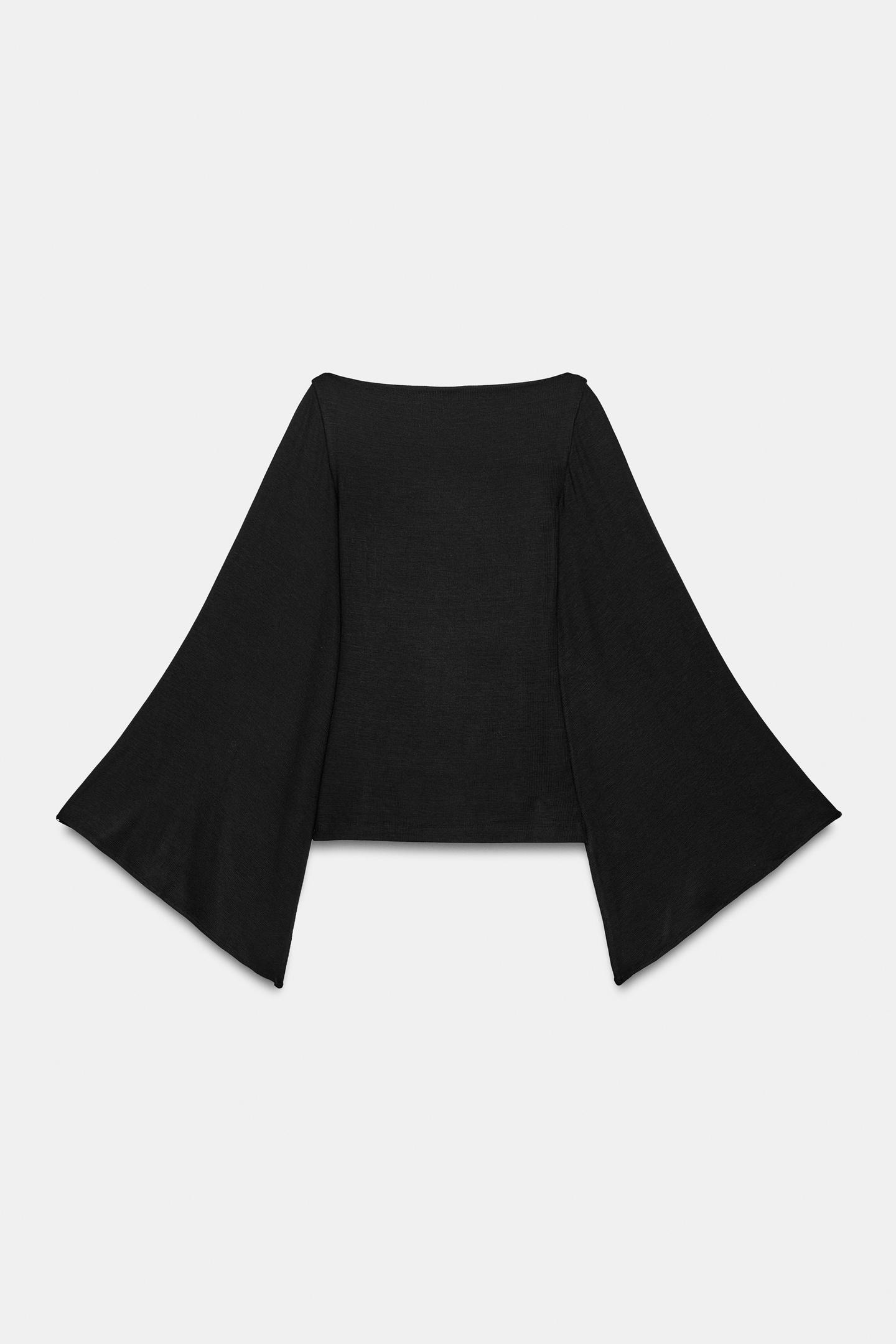 Женская футболка Zara Cape Sleeve, цвет: Чёрный — фото 6