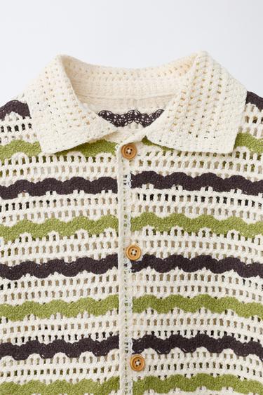 CHEMISE EN MAILLE CROCHET ZIGZAG - Écru / Vert de Zara - Image 2