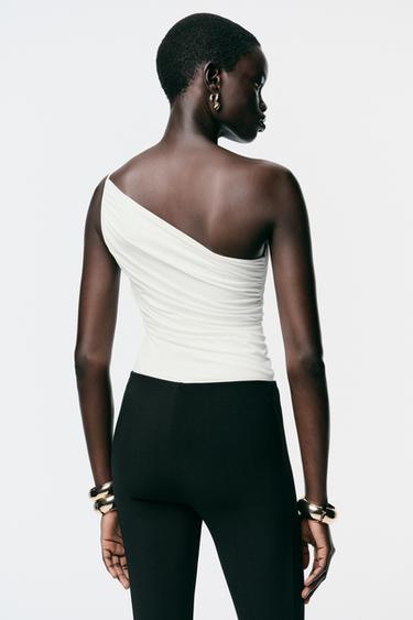 DRAPED ASYMMETRIC BODYSUIT - Oyster-white by Zara - Image 3