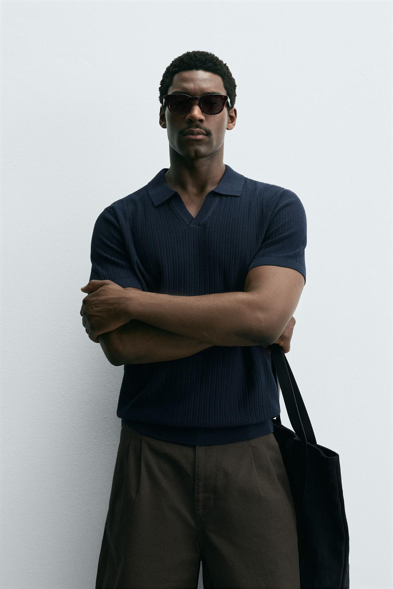 RIBBED KNIT POLO SHIRT