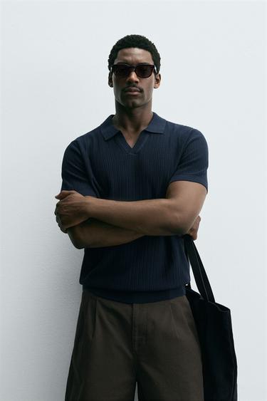 RIB KNIT POLO SHIRT - Navy blue by Zara