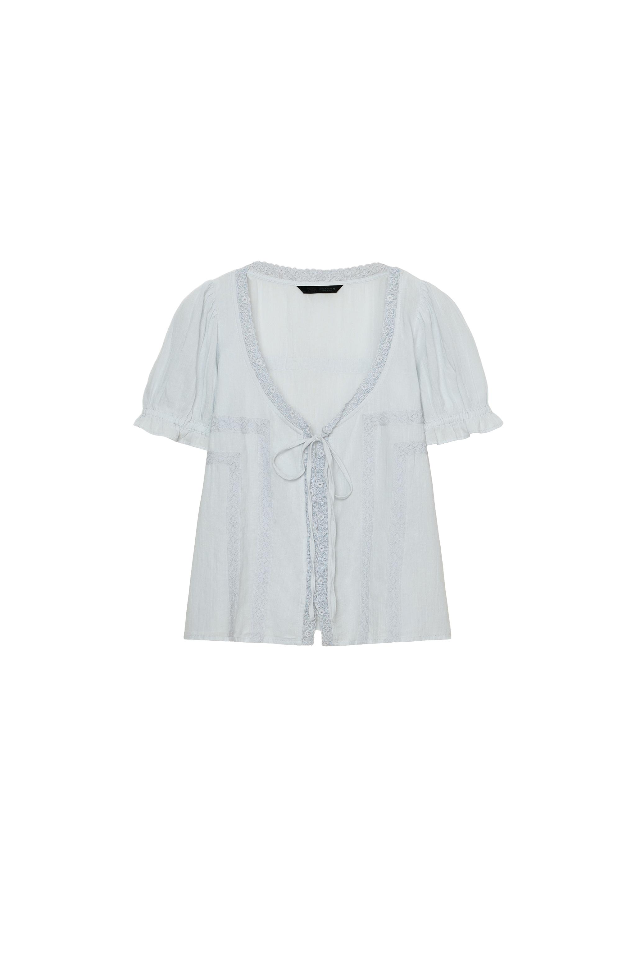 EMBROIDERED GAUZE SHIRT - Pastel blue | ZARA India