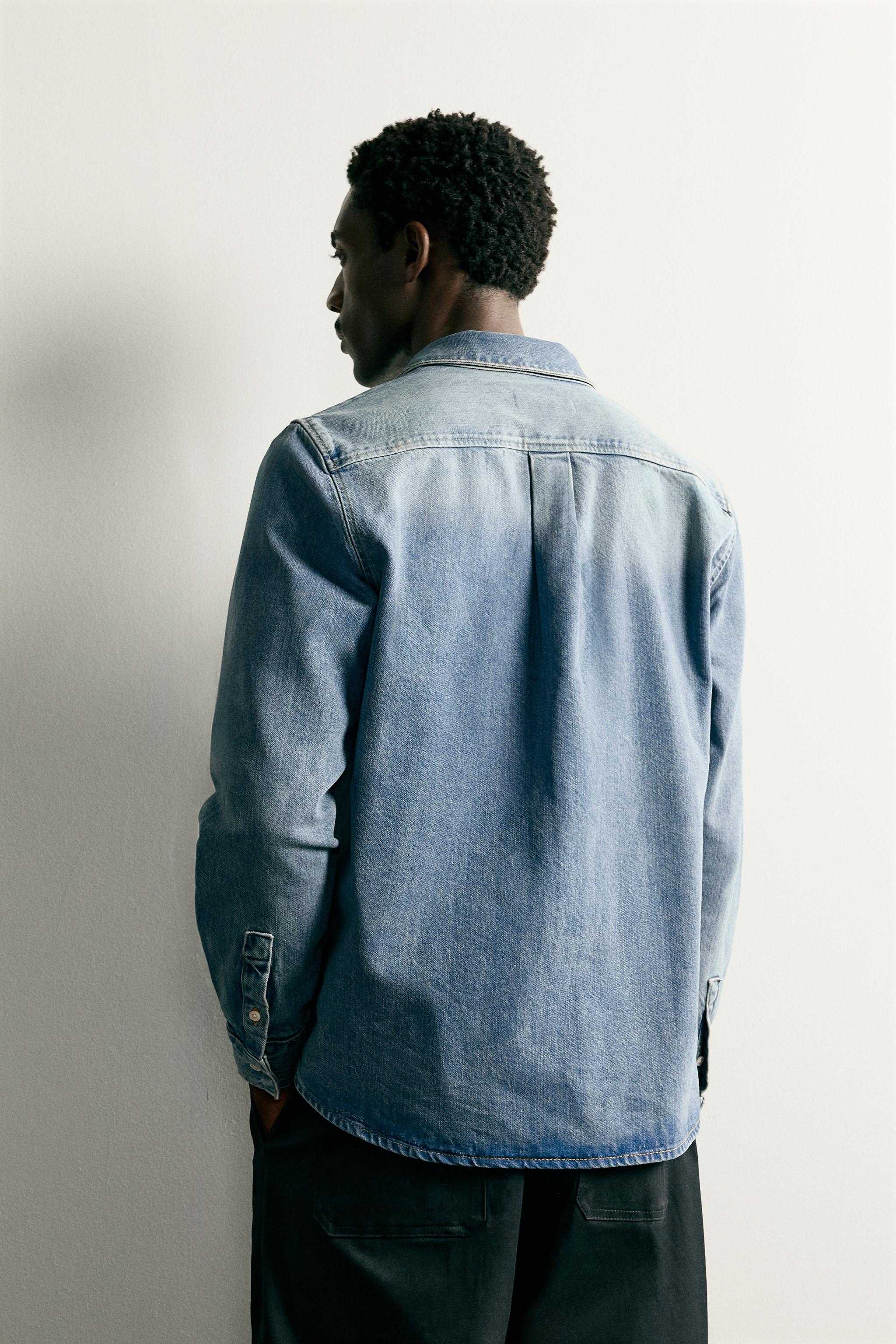 Мужские рубашки Zara COTTON LYOCELL DENIM OVERSHIRT — фото 3