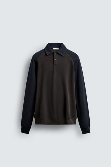 COLOUR BLOCK RAGLAN SLEEVE POLO SHIRT - Brown-Blue by Zara