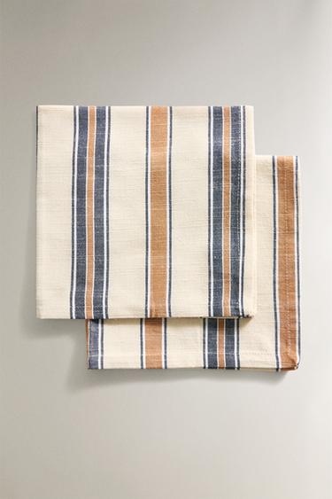 Zara SET OF DYED THREAD STRIPED NAPKINS - Blue - Image 0