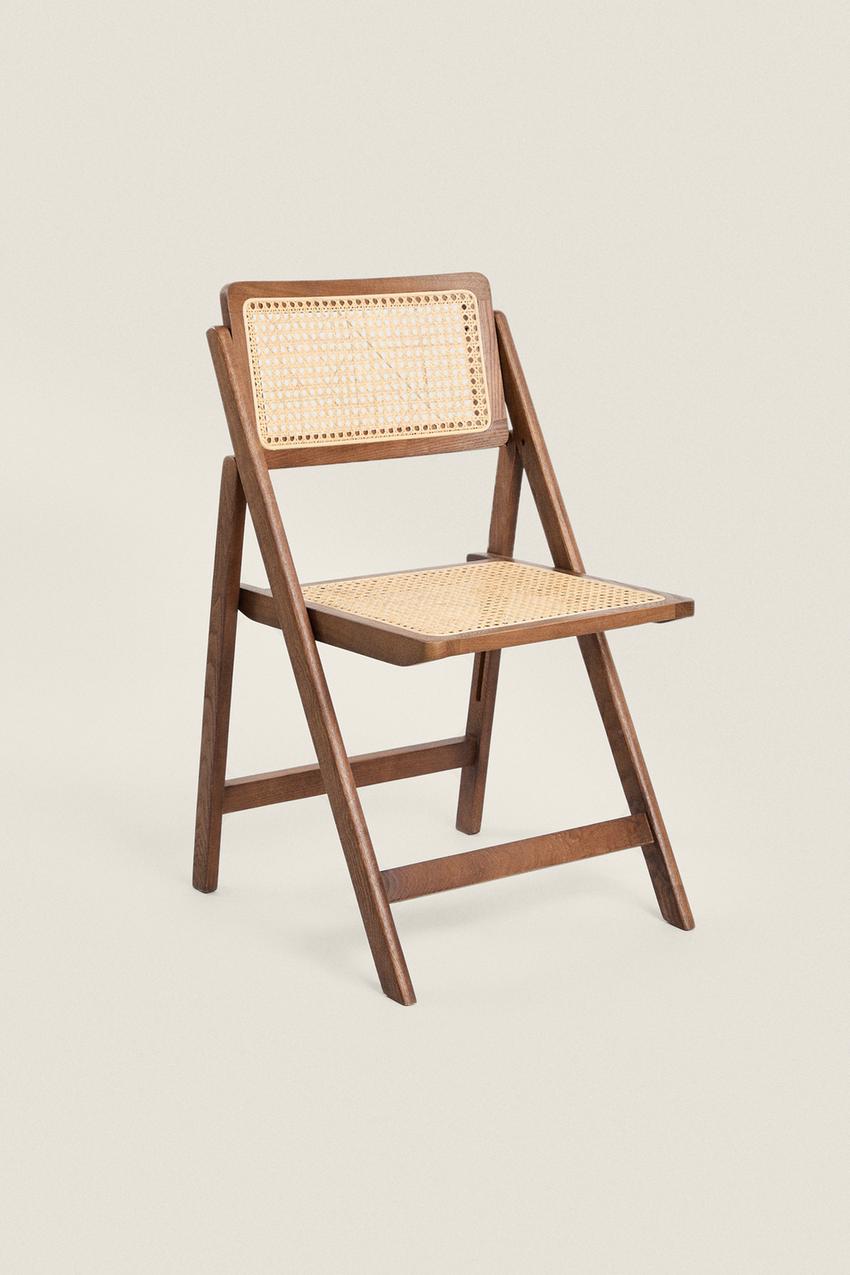 RATTAN AND WOOD FOLDING CHAIR - Brown