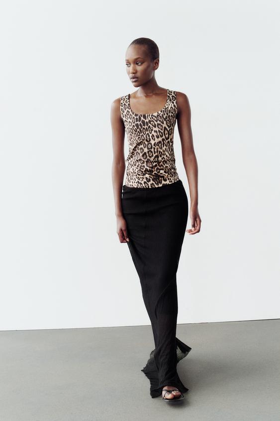 CAMISETA POLIAMIDA TIRANTE ANCHO Leopardo Tostado ZARA Chile