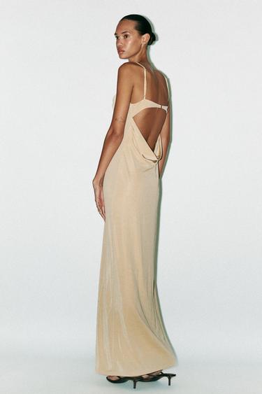LONG DRESS WITH DRAPED BACK - Light tan by Zara