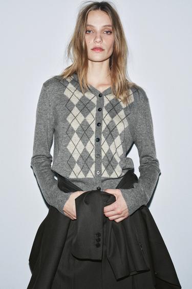 Zara DIAMOND WOOL JACKET - Gray marl