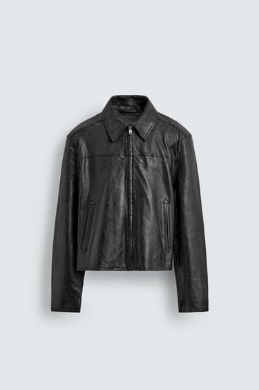 УКОРОЧЕННАЯ КОЖАНАЯ КУРТКА — ЧЕРНЫЙ от Zara