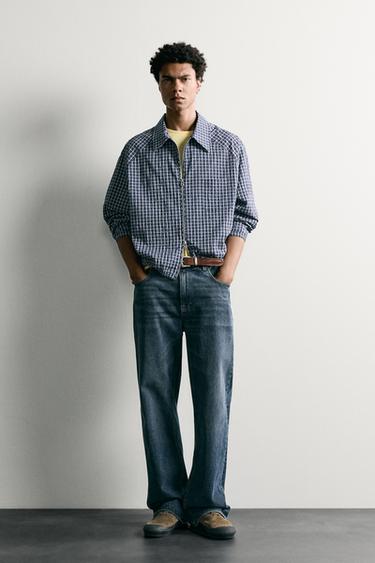 TEXTURED CHECK OVERSHIRT - Blue by Zara